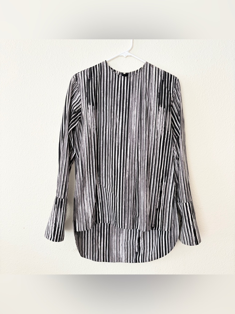 Marni Abstract Stripe Bell Sleeve Blouse IT 36 Back Zip 100% Cotton Italy